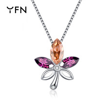 送人礼物s925纯银精美项链奥地利水晶枫叶吊坠女亚马逊爆款代发