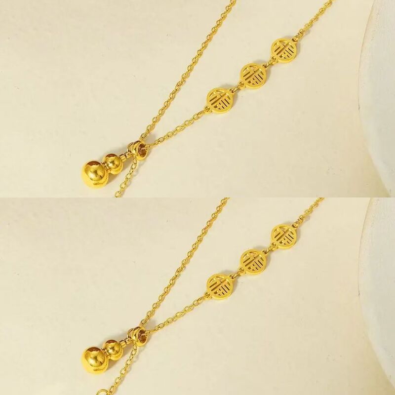 新中式流苏葫芦项链女福绿套链福字吉祥如意锁骨沙金百搭小众时尚|undefined