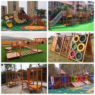 Kindergarten Climbing Frame Wooden Bridge Outdoor Children's Wooden Feeling Training Combination Large Slide Drill Hole Toy