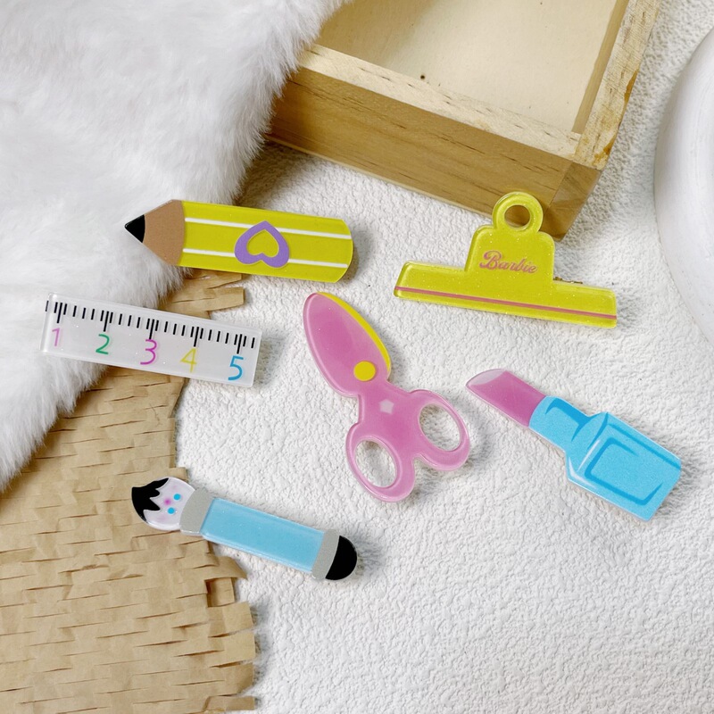 Cute and Funny Acrylic Ruler, Scissors, Pencil Hairpin, Sweet Duckbill Clip, Personalized Niche Bangs Clip Hairpin for Women