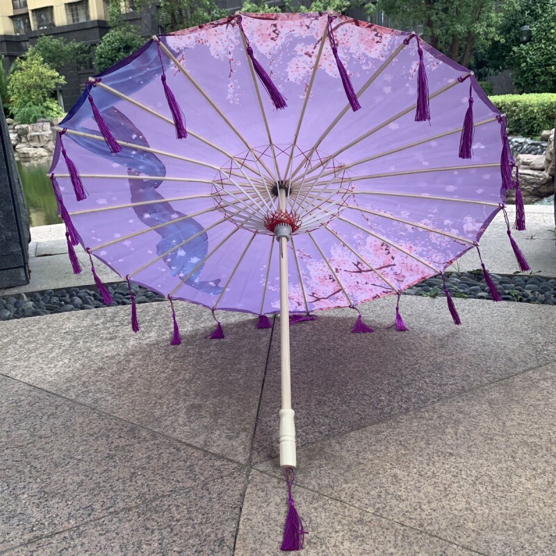 スーパーフェアリーアンティークスタイルの花びらタッセル傘インストールシルク傘写真小道具ダンス傘クラフト古典的な油紙傘|undefined