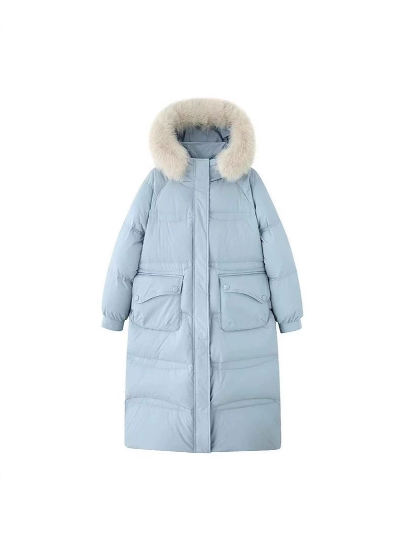Long Down Jacket, Velvet Shell, Duck Down Fill, Maxi Length, Thickened Winter Coat