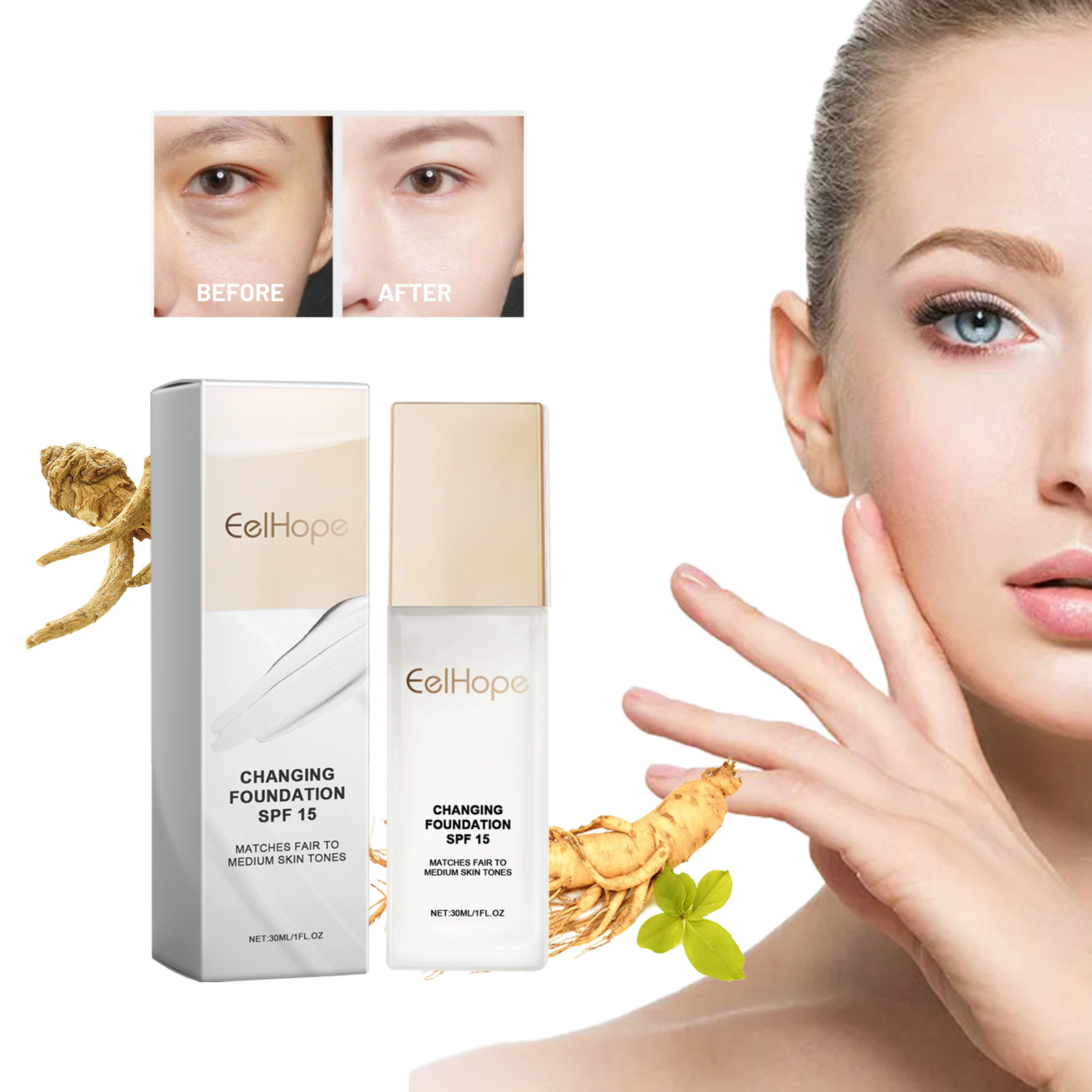 Eelhope Moisturizing Liquid Foundation Moisturizing, Moisturizing, Long-Lasting, Natural and Lightweight Base Makeup Covers Skin Blemishes Foundation
