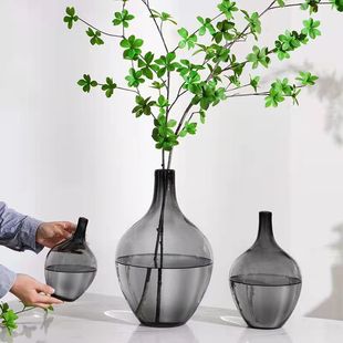 北歐輕奢高檔大肚玻璃花瓶插花水養吊鍾馬醉木容器擺件客廳裝飾品