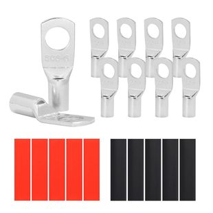 10Pcs Tinned Copper Wire Lugs 12-8 Awg, Sc6-6 Battery Cable End Terminal Connector with Heat Shrink