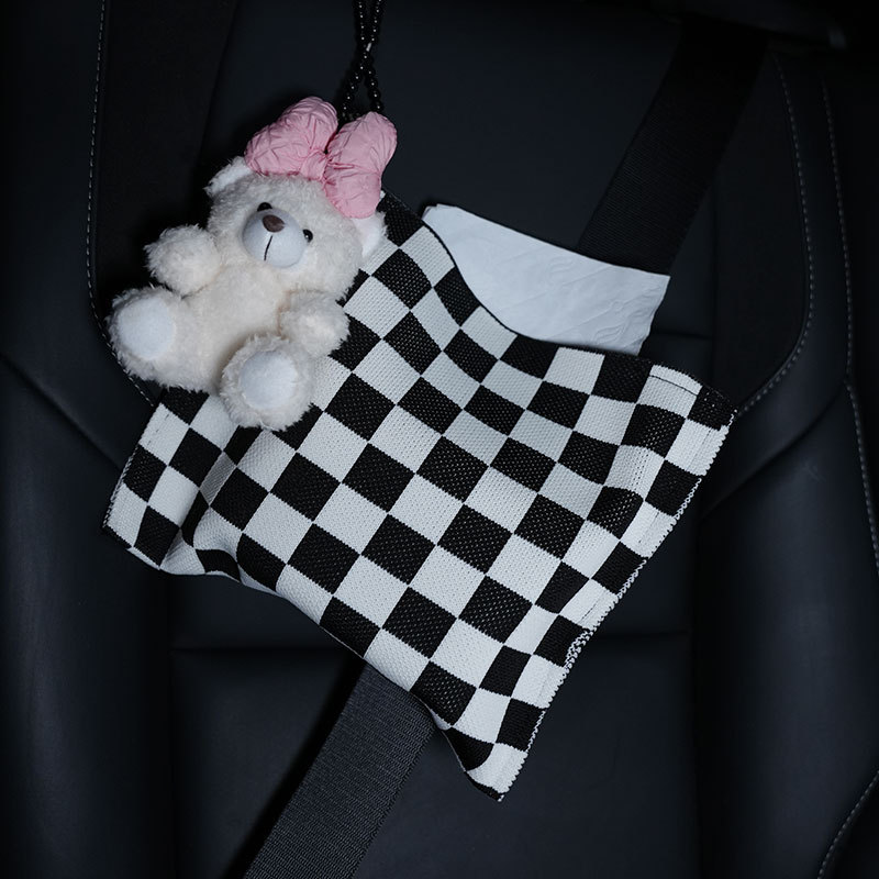 Car Interior Tissue | Biqi Bixing Car tissue box/set - black-white-spots-pink-white-bear
