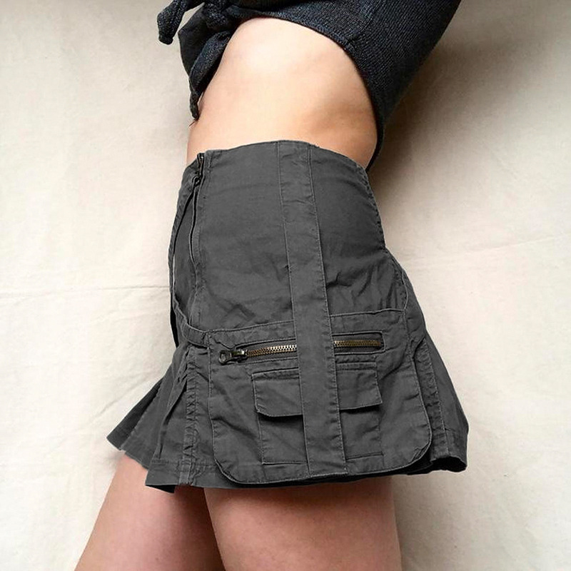 stitching high waist pocket slim solid color denim skirt NSSSN132509