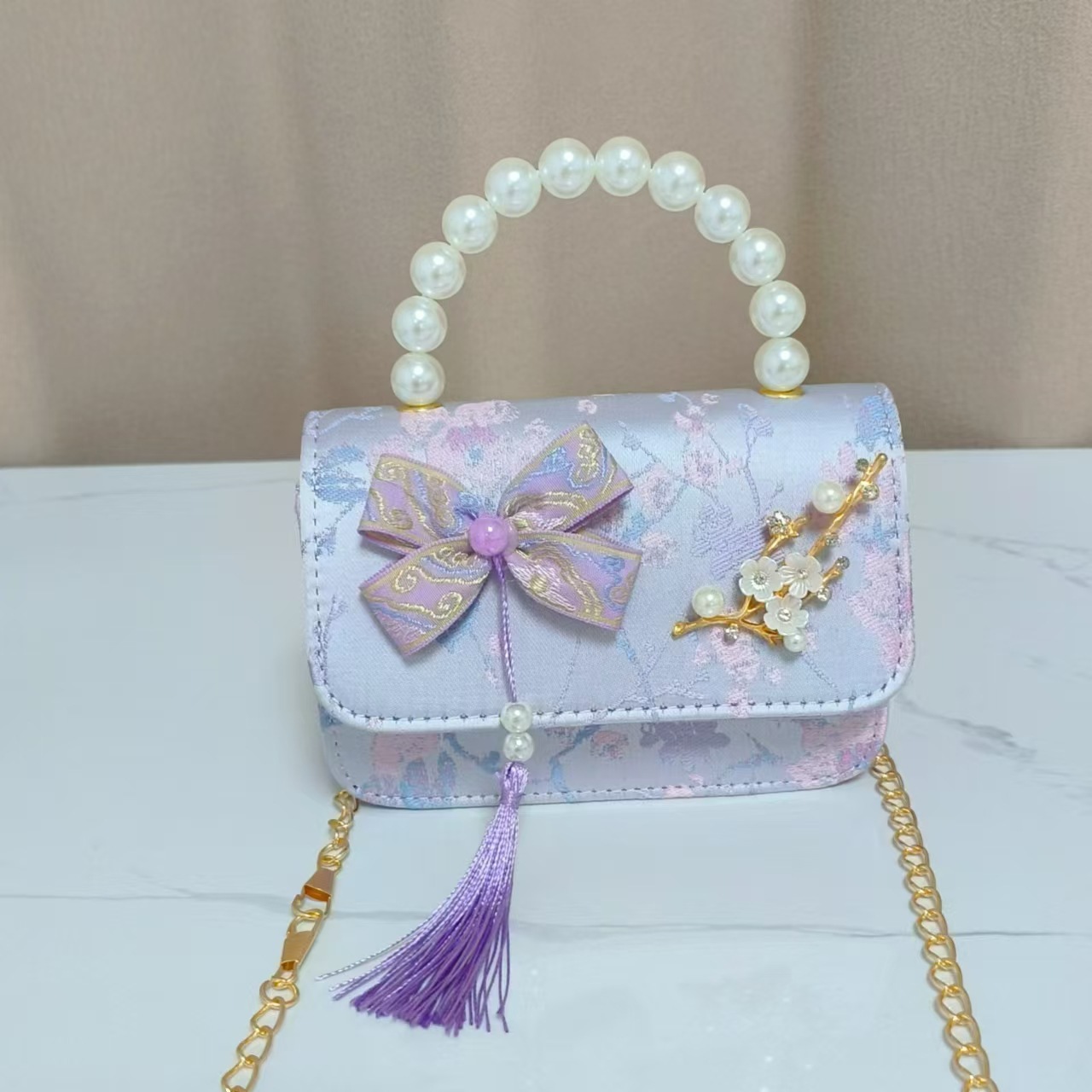 Bolsos infantiles de alto nivel, exquisitos antiguos, bolsos de cambio de niña, bolsos de mano de perlas de princesa, bolsos de almacenamiento