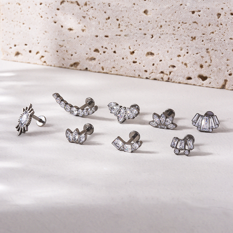 Fashion Geometric Titanium Steel Plating Zircon Ear Studs 1 Piece