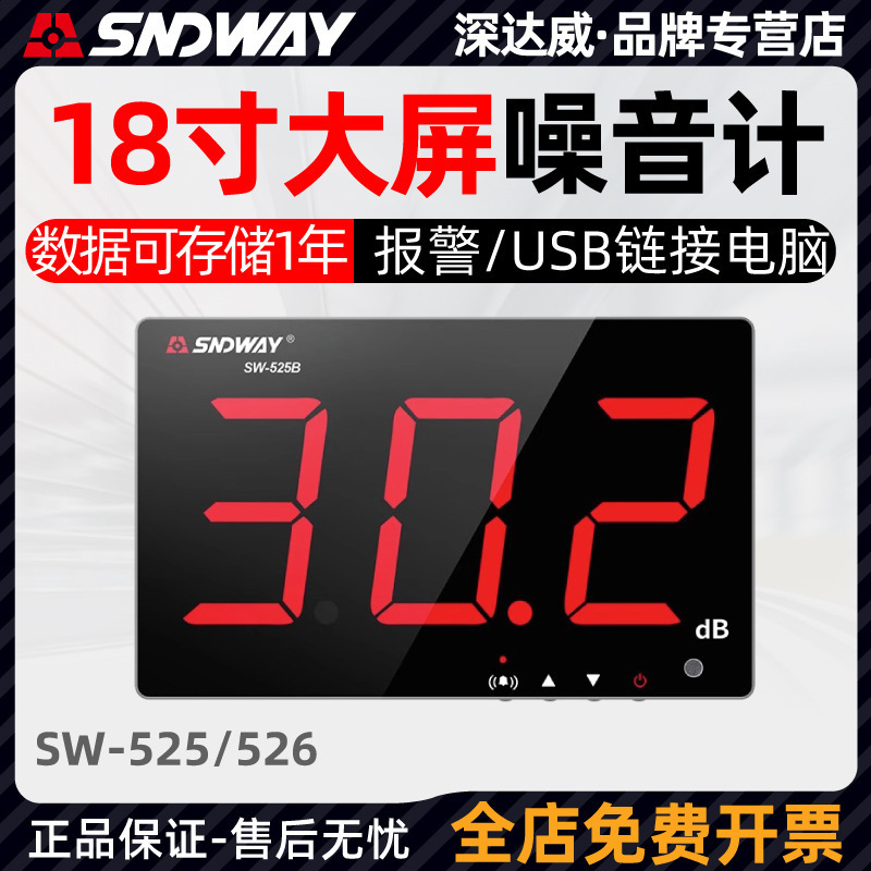 深达威SW-525A/526A挂壁式分贝仪大屏高精度家用噪音计噪声报警器