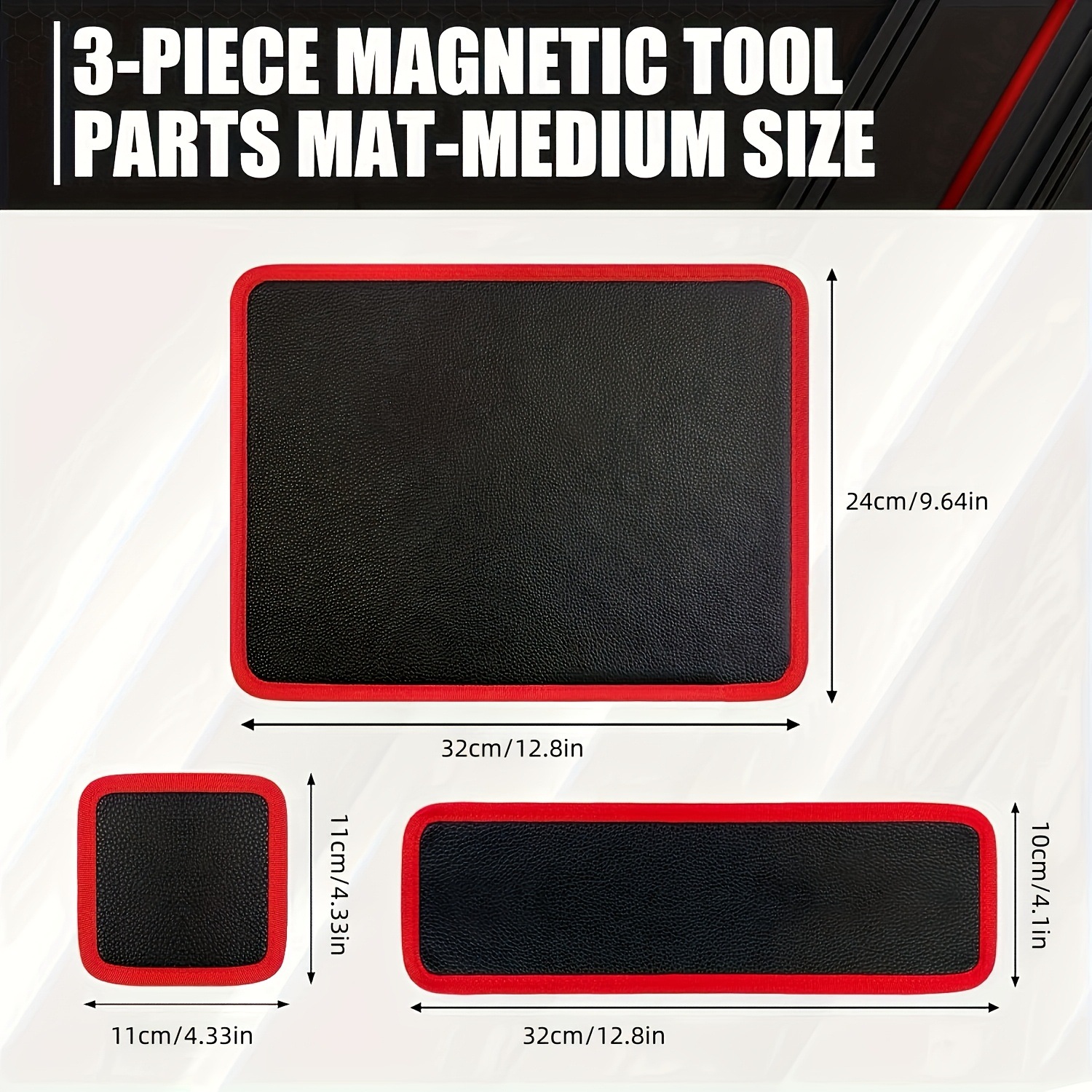 Cross-border 3-piece set of magnetic tool mats, black and red magnetic tool storage mats, popular magnetic leather board mats