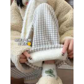 仅用于产品展示勿拍-毛呢千鸟格加厚糯米裤女秋冬季新款高腰宽松