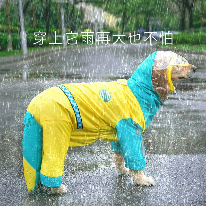 Transfronterizo mascotas medianas perros impermeables impermeables cuatro patas ropa de perro casuales dorados mascotas grandes perros impermeables