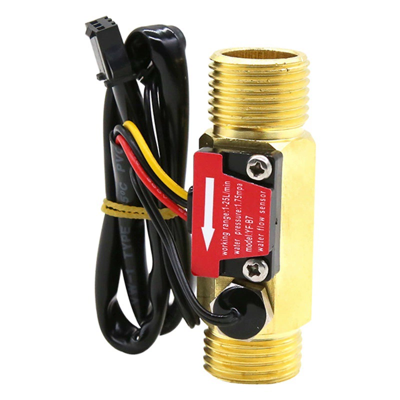 Датчик расхода воды 4-точечный медный с функцией измерения температуры, расходомер Холла, турбинный датчик расхода воды B7