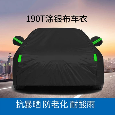 Car Cover Full Black 190T Silver Coated Car Cover Rainproof and Sunproof with Car Cover Polyester Reflective Strip Car Cover