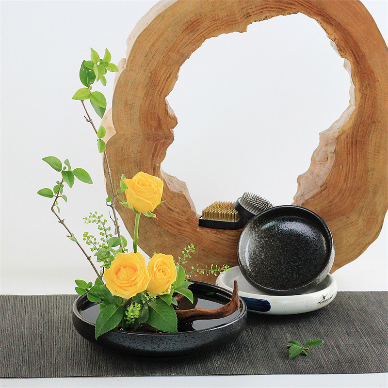 Zen-Inspired Flower Arrangement Pot, Tea Mat Flower Arrangement, Ceramic Flower Vessel, Japanese-Style Teaching, Practical Flower Plate, Pot Vessel, Aesthetic Rose Gold