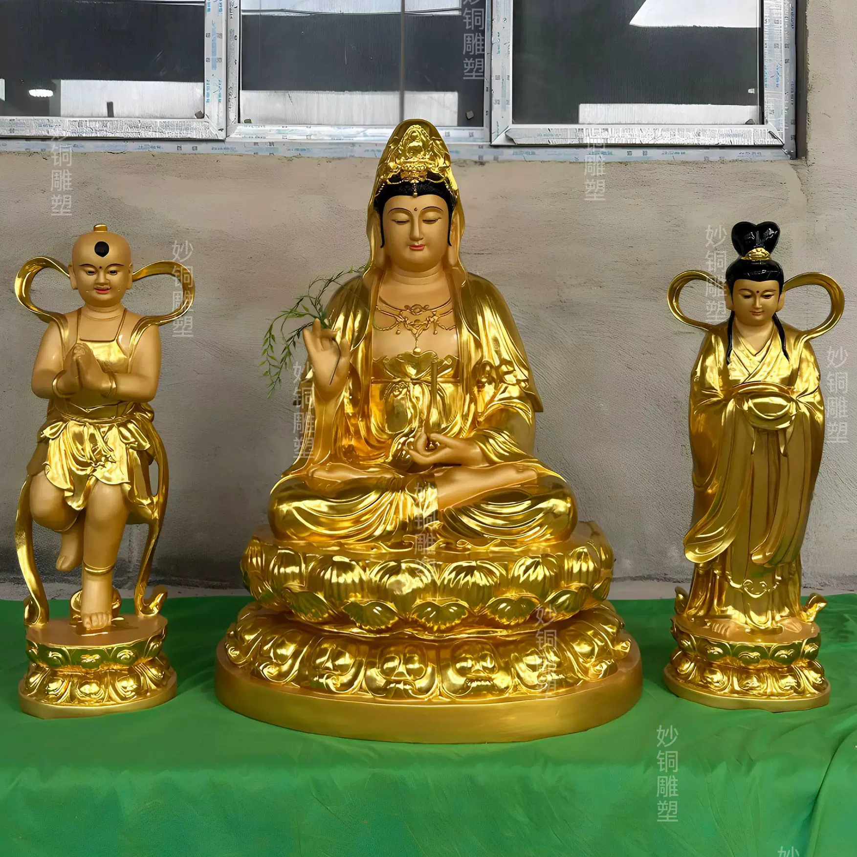 全铜观音菩萨佛像定制寺庙坐莲观音铜像彩绘送子铜佛像摆件神像