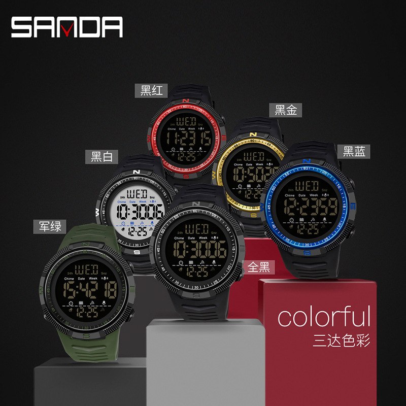 SANDA reloj electrónico de movimiento único multifuncional al aire libre reloj de estudiante de moda para hombres reloj Luminoso a prueba de agua