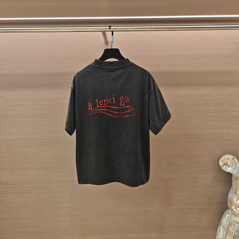 毒家现货原标巴黎B家喷墨水印可乐海浪新款洗水短款短袖T恤男女|undefined