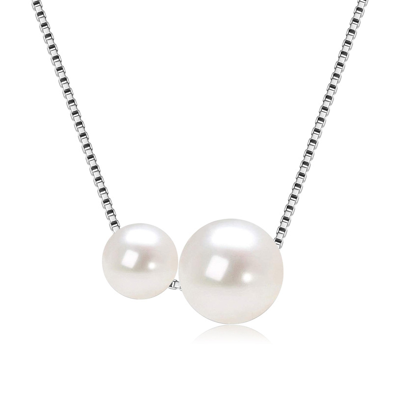 Elegant Women's S925 Sterling Silver Pendant Necklace with Natural Freshwater Pearl for Collarbone, Silver Jewelry