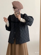 2025冬季新款韩国原版菱格泡泡袖羽绒服女圆领流苏设计感轻薄外套