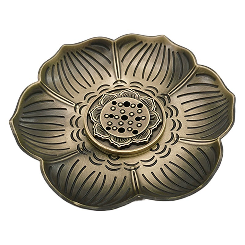 Античная пористая металлическая вставка для благовоний лотоса Домашняя ароматерапия Плита Винтаж сандаловое дерево Печь украшения Чайная церемония Благовония Сиденье