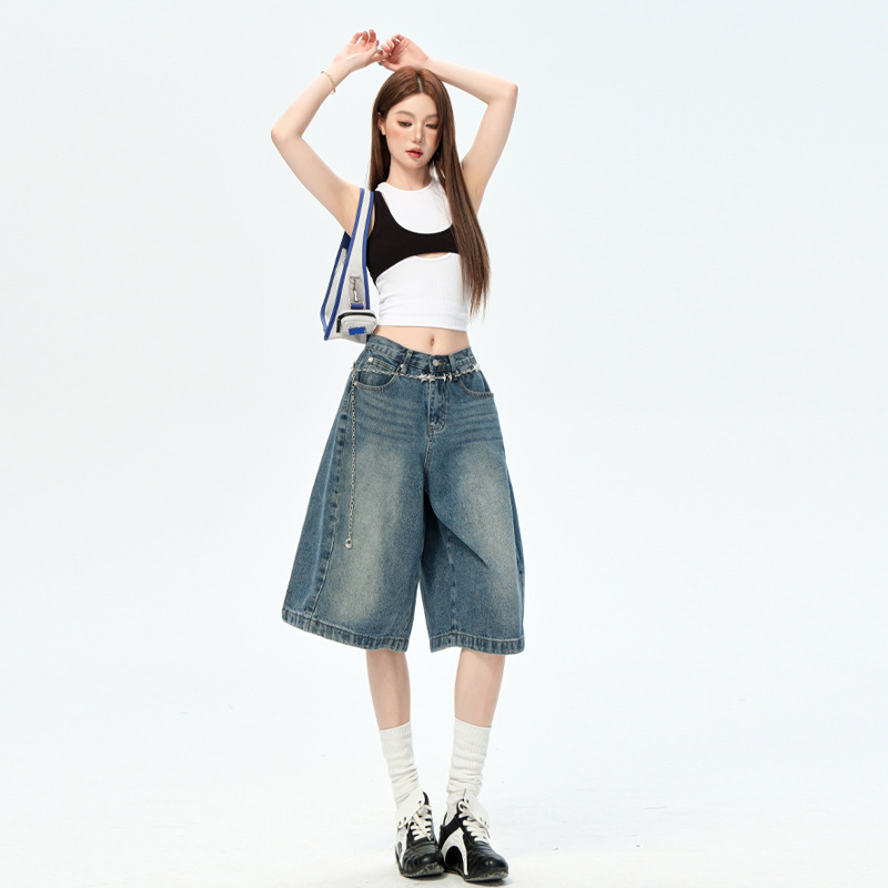 Young Orange# American Style Retro Washed Slack Wide Leg Jeans Women's Loose Slim Look Tall All-match Cropped Trendy Pants