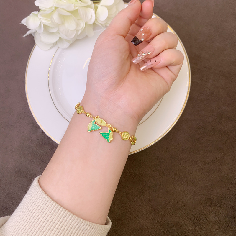 Nuevo estilo chino antiguo pulsera de oro esmalte goteo de aceite mariposa frisa brazalete de corte mujer no se desvanecerá joyas de mano