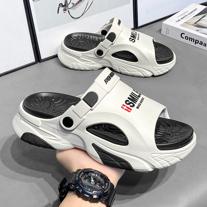 Sensación de mierda pantuflas de gran tamaño para hombres verano 2025 nuevas sandalias deportivas exteriores ropa casual playa sandalias y pantuflas de doble uso para hombres