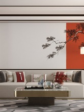 3d新中式迎客松客厅壁画办公室庭院水墨禅意壁纸茶室沙发背景墙纸