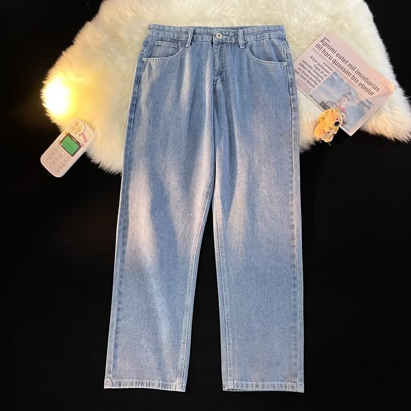 2022 Spring and Autumn Hong Kong Style Retro Jeans Men's New Fashion Brand ins High Street Straight Loose bf Wide Leg Pants