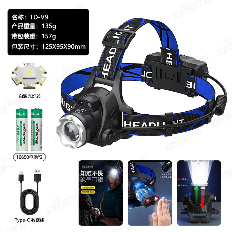 USB感应头戴式 t6强光充电头灯led变焦户外登山夜钓灯|undefined