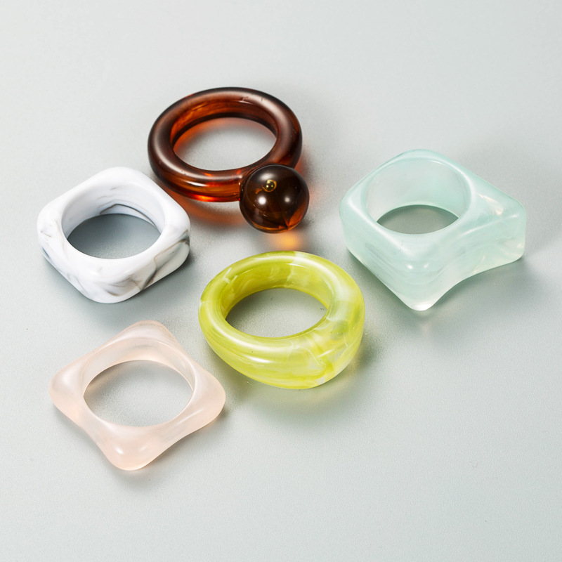 retro simple geometric shape resin ring 5 pack set