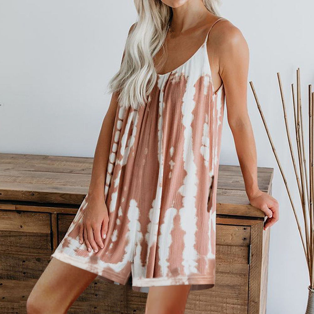 Daily Occasion Breathable Function Women'S Daily Simple Style Tie Dye Knee Length Printing Rompers