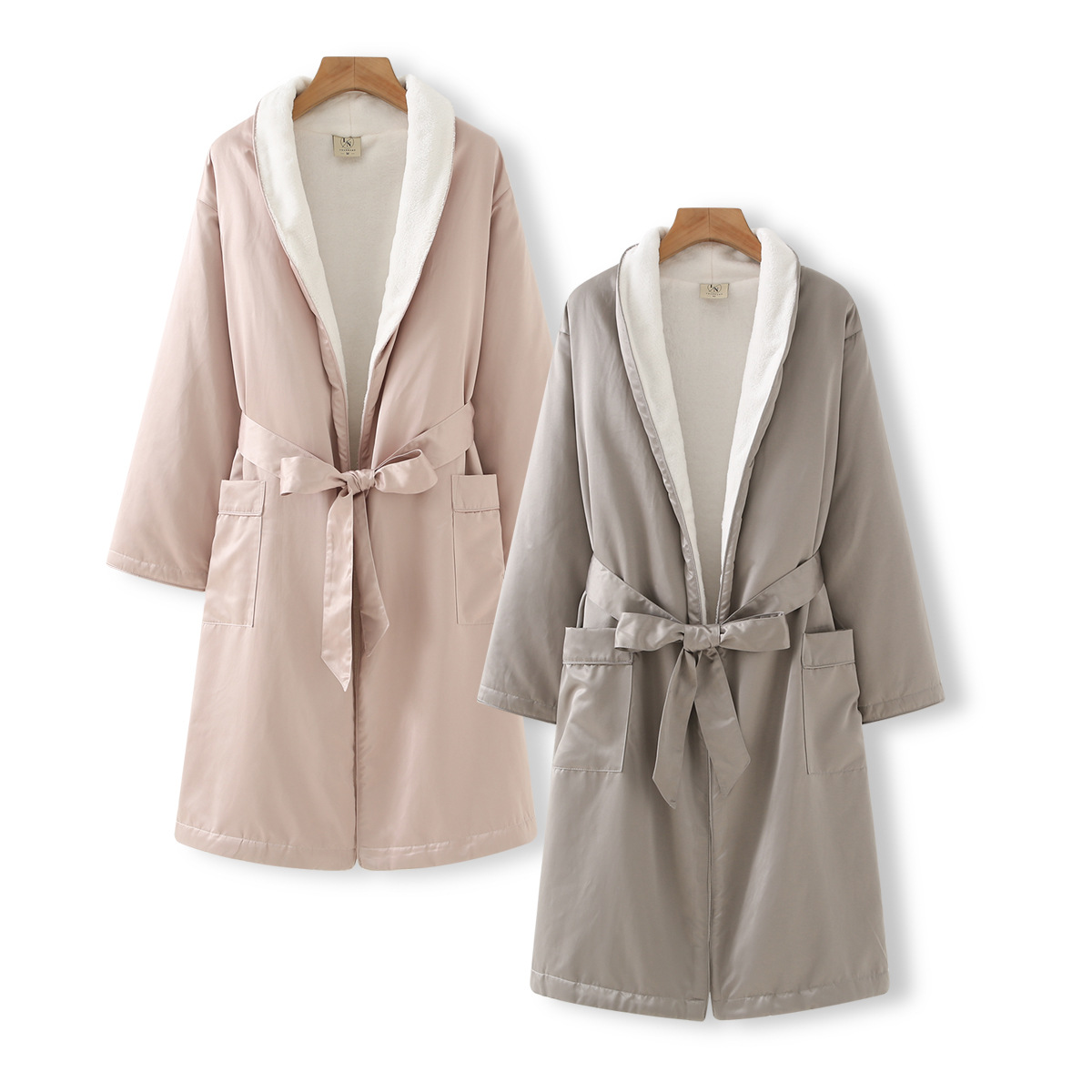 Hilton Short Velvet Bathrobe Winter Double Layer fleece-lined Thickened Morning Robe Couple's Five-Star Hotel Nightgown Long Bathrobe