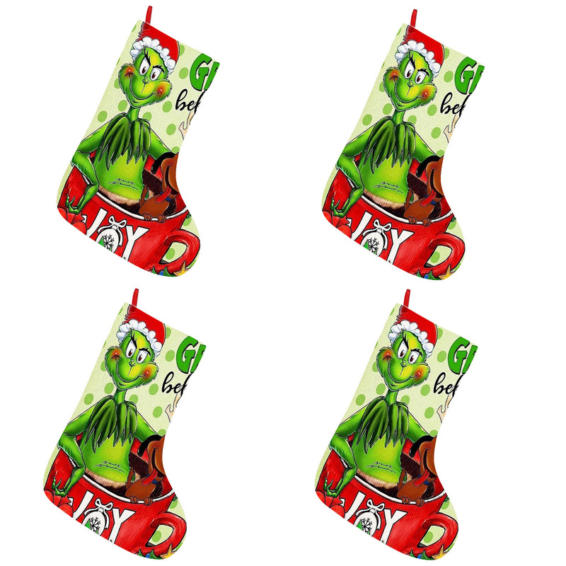 Cross-border Christmas New Grinch Christmas Stockings Large Christmas Stockings Pendant Fireplace Decorations Amazon Hot Sale