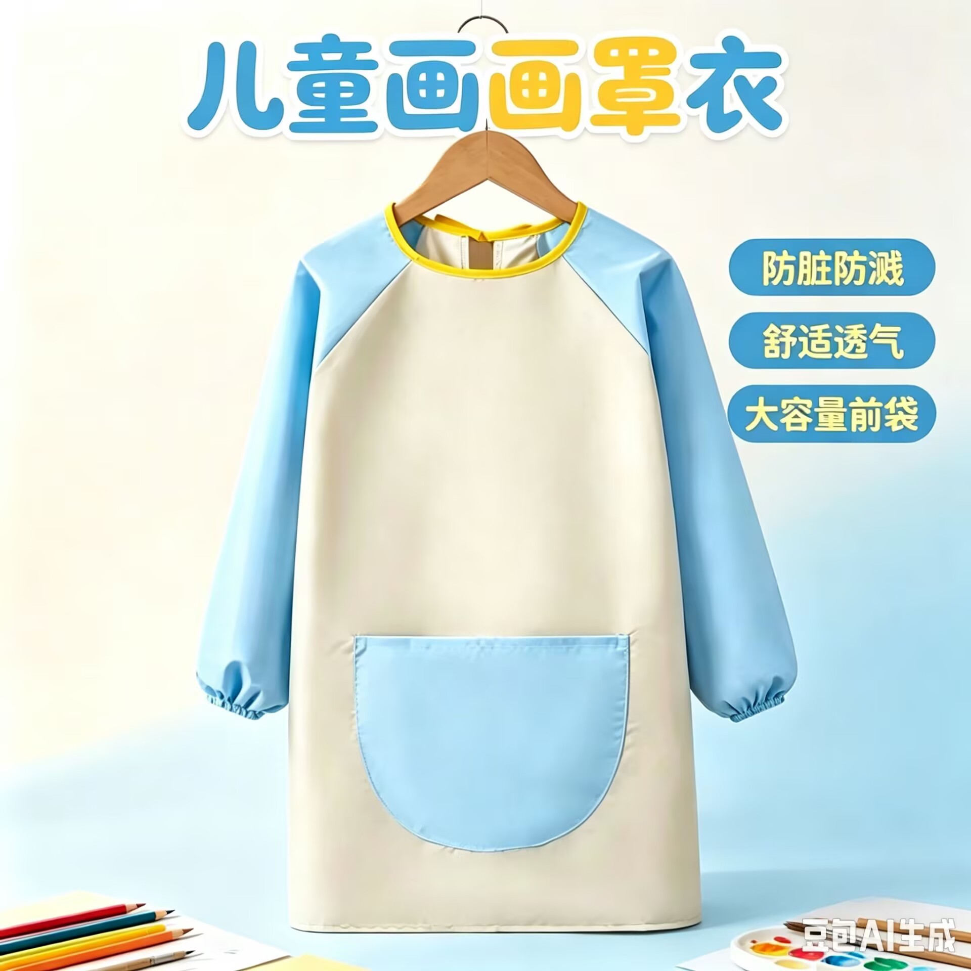 Children's painting smock, art apron, waterproof and oil-proof protective clothing, long-sleeved reverse-wear garment, kindergarten printed logo