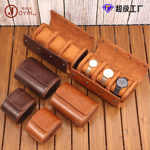 Genuine Leather High-End Handmade Watch Box Portable Travel Jewelry Box Cross-Border New Dustproof Shockproof Watch Storage Bag