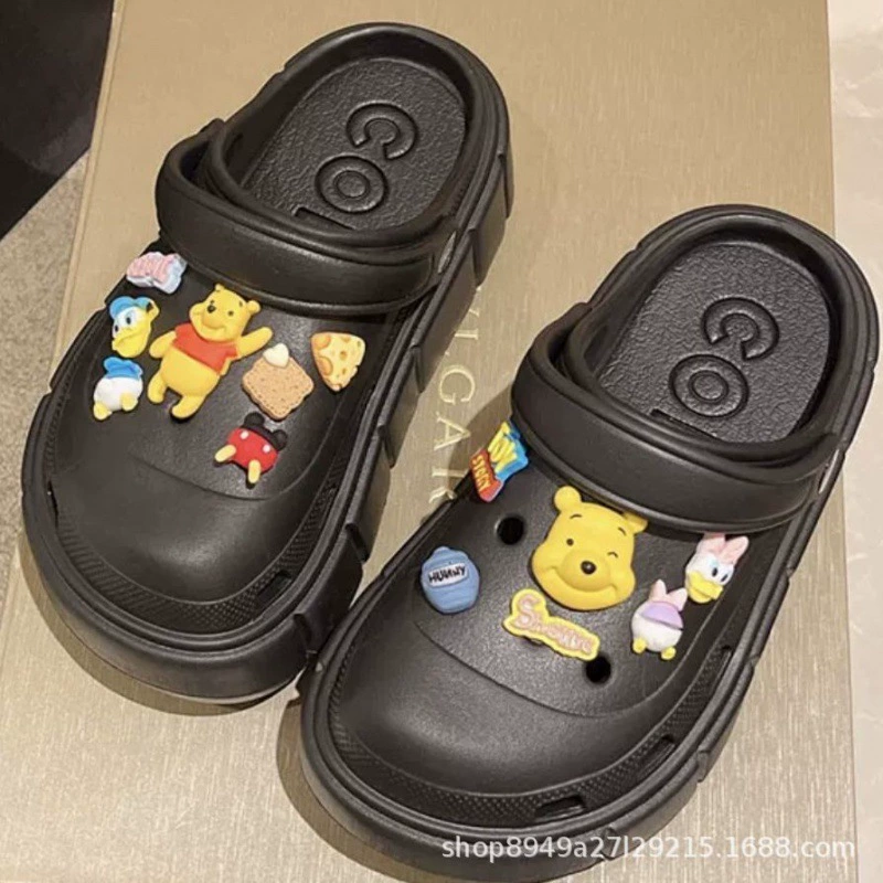 Туфли-дырочки для интернет-знаменитостей, Женская Толстая подошва, увеличенный каблук, офисные уличные пляжные Нескользящие полутапочки с закрытым носком, женские летние