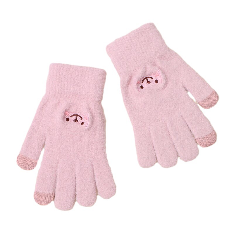刺繍手袋新しい甘いスタイルの女性のかわいい漫画の笑顔クマカレッジスタイル暖かいニット手袋男性と女性用|undefined