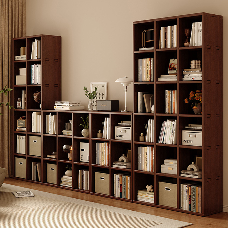 Estante de madera sólida toda la pared del gabinete de libros integral hasta la parte superior para la sala de estar color nuez pared completa gabinete de exhibición doméstica