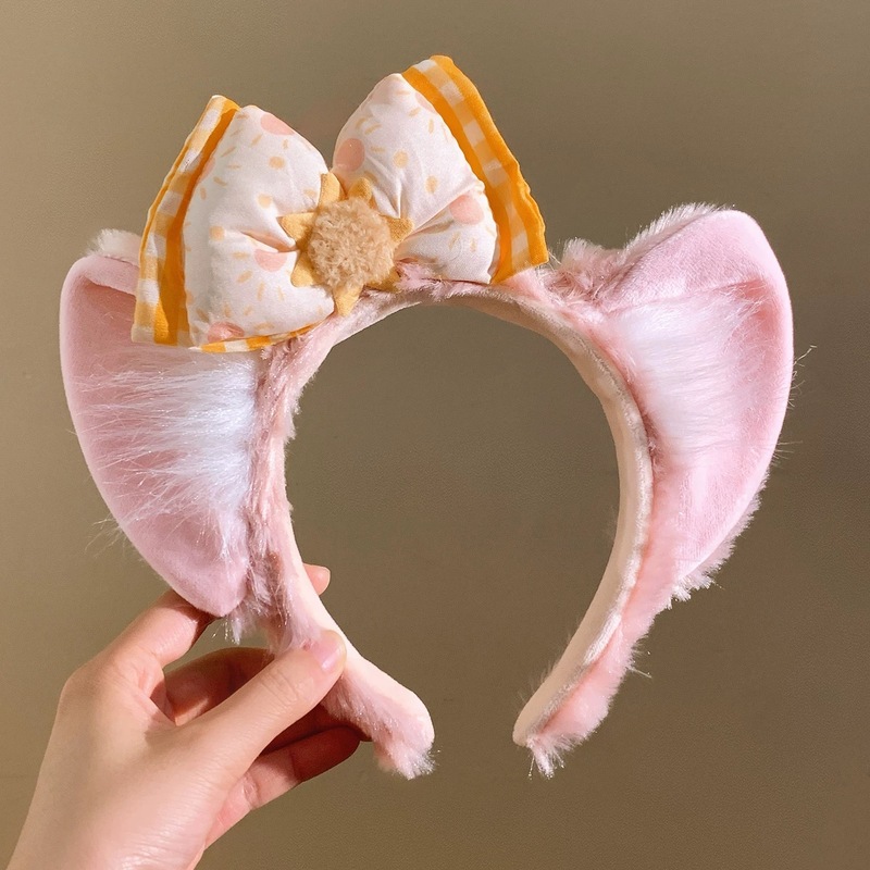 可爱蝴蝶结毛绒耳朵发箍女高级感卡通头箍洗脸发饰游乐园拍照道具|undefined