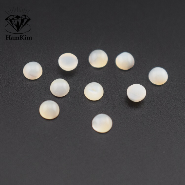 White Shell Round Flat Bottom Gem 2-4mm Flat Bottom Plain White Fritillaria Natural Gem Bare Stone Factory Outlet