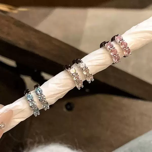 Double Ear Holes Color Zircon Earrings Super Flash Delicate Earrings Niche Ring Earrings Ear Studs Earrings