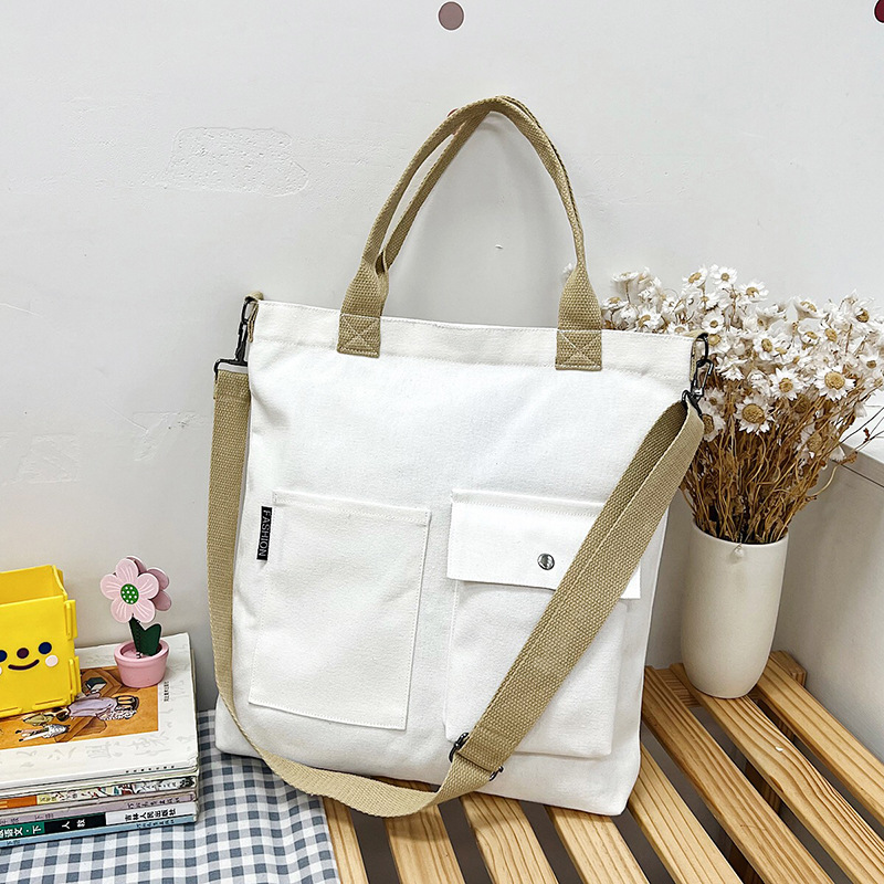 Estilo coreano estudiante bolsa de lona Portátil Bolsa de hombro de gran capacidad correa de hombro de las mujeres bolsa de mensajero desmontable bolsa de compras simple