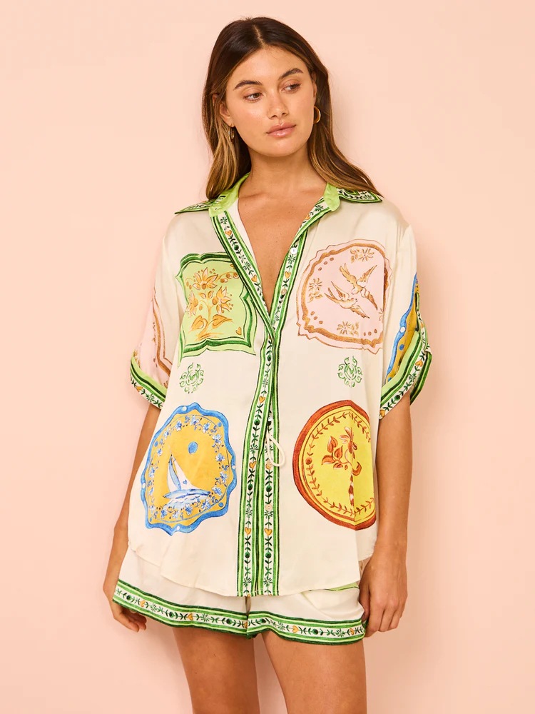 Pant Co-ord Set Sets Type 2 Pieces Set Quantity Casual Women's Casual Printing Satin Printing Pant Co-ord Set Shorts Shorts Sets