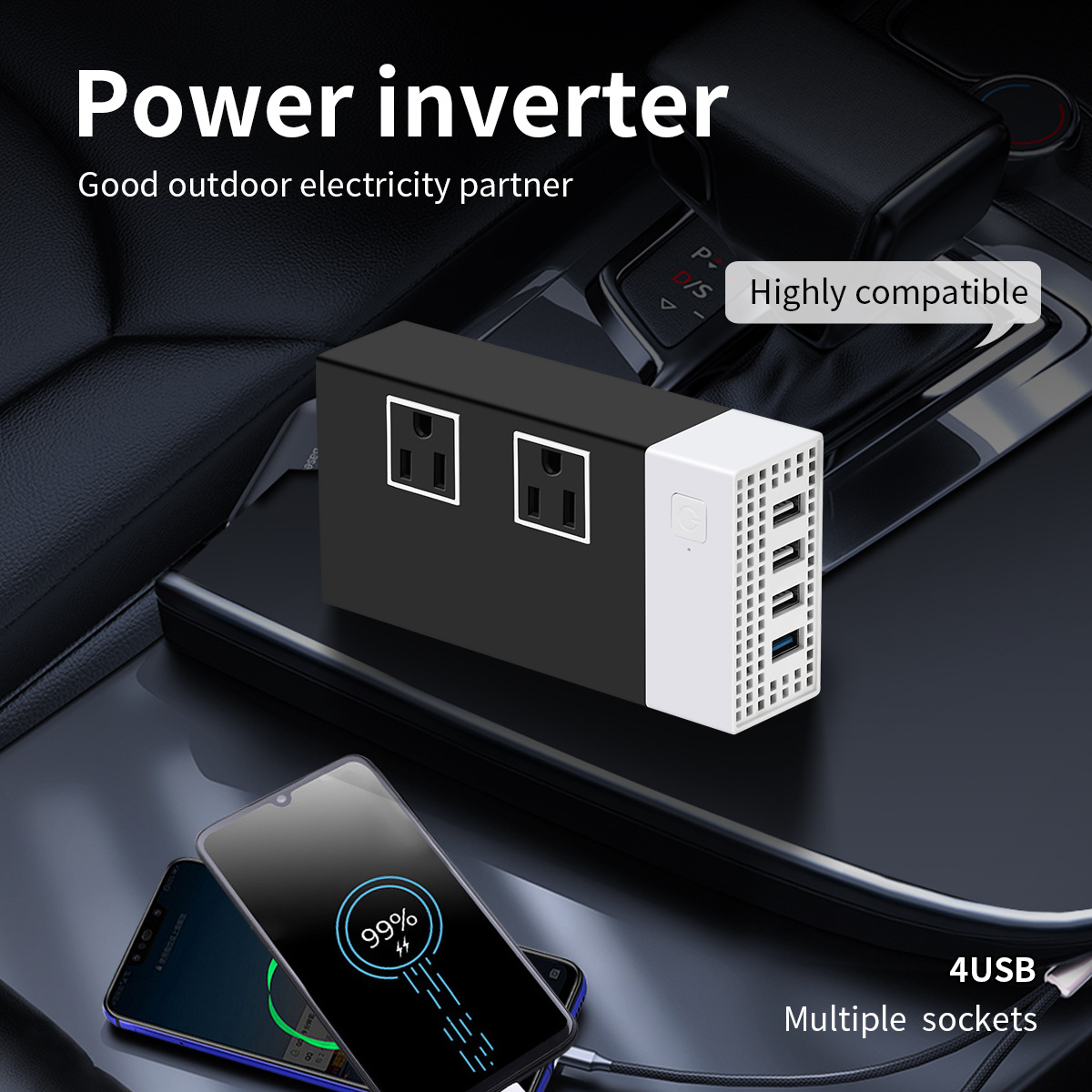 400/200W车载电源转换器12V转110V日/美规逆变器安全防护直流