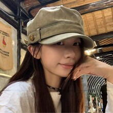 日系做旧平顶报童帽子女秋季英伦复古八角帽小众时尚原宿风马术帽