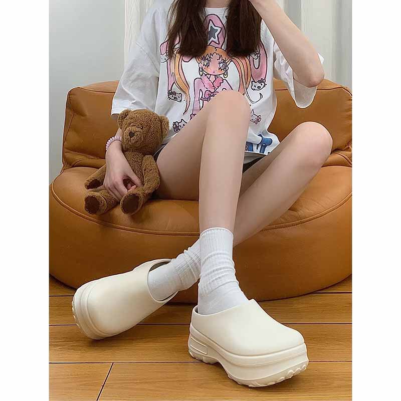 Zhao Lusi のレモンイエローのシェフつま先スリッパ女性用 2025 新しい厚底インビーチハーフスリッパ|undefined