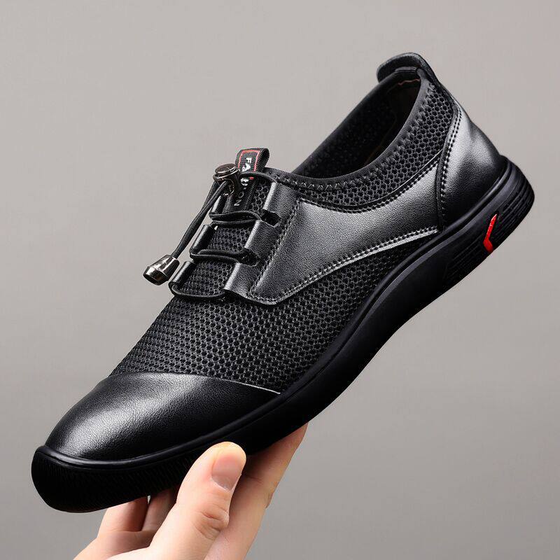 Giày nam lười xỏ chân lưới dệt thoáng khí nhẹ mỏng, giày thể thao casual đế bằng gót thấp — Màu trắng ngà, màu đen